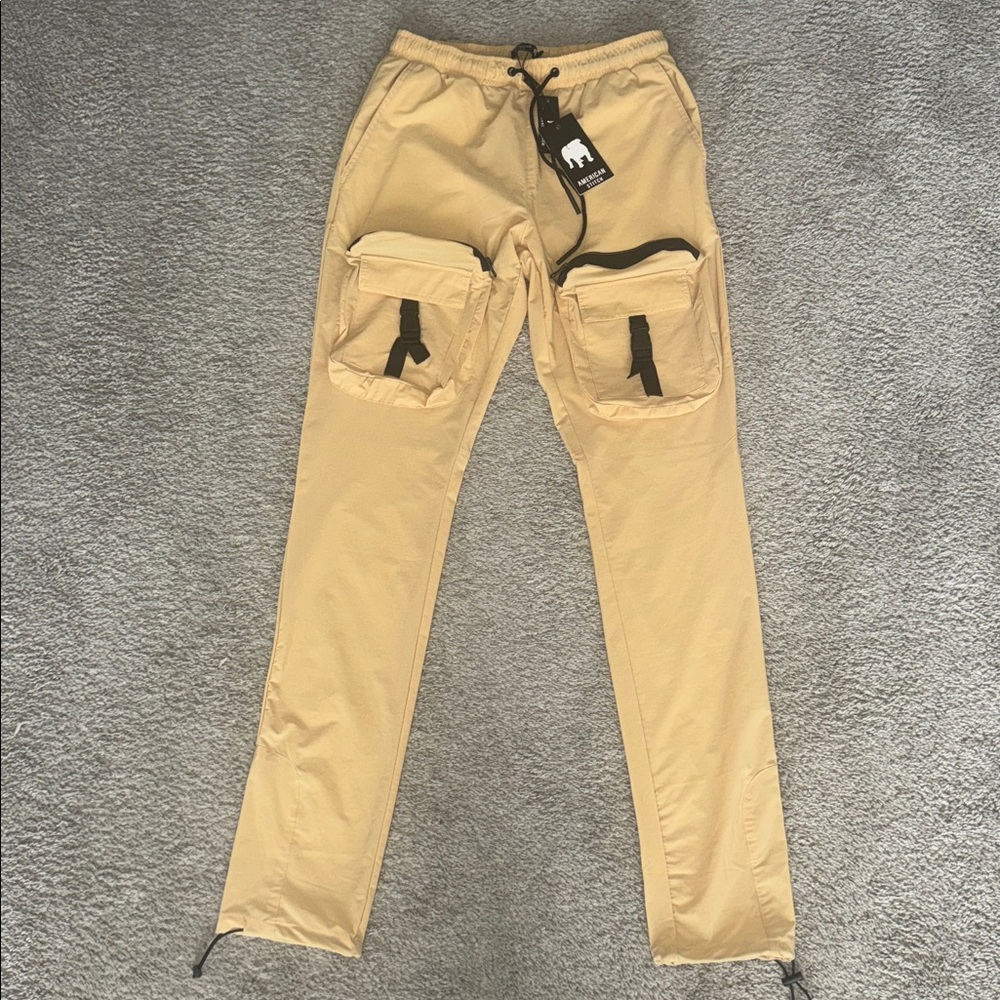 American Stitch Beige Joggers with Black Drawstrings